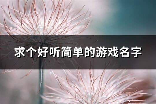 求個好聽簡單的游戲名字(精選506個)