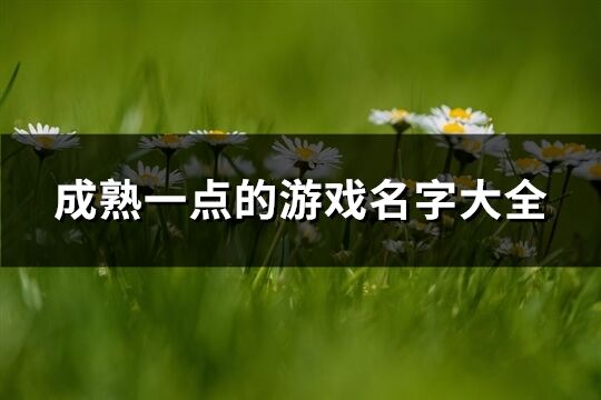 成熟一點的游戲名字大全(精選111個)